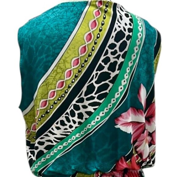 Muse x Boston Proper Tropical Abstract Midi Dress Tie Waist Size 16 - Picture 5 of 12